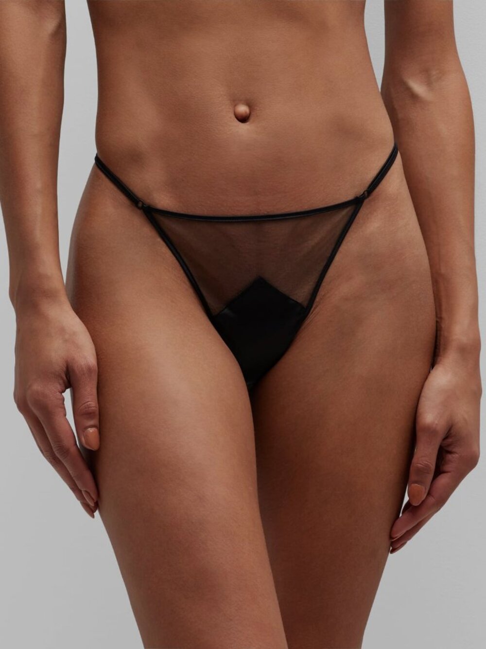 Kiki De Montparnasse Women's Black Silk Low-Rise Peep Show Panties Size L